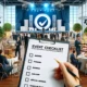 KI-erstelltest Bild, auf dem man sieht, wie jemand eine Checkliste hält und im Hintergrund ein Event abläuft