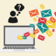 Hier sieht man eine Grafik, auf der jemand sich fragt, wie er den perfekten E-Mail Leitfaden für sein Event erstellen soll. Es fliegen viele E-Mail Icons durch das Bild.